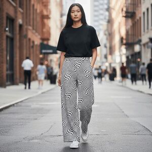 Dressed in LALA. Wide Leg Geometric Print Black and White Pants Size Medium